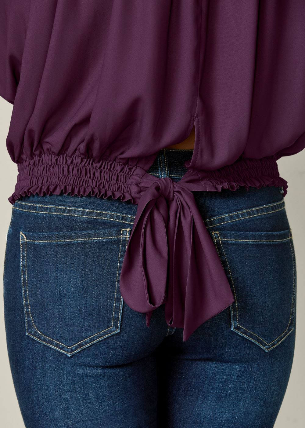 Venus Smocked Detail Top in Dark Purple