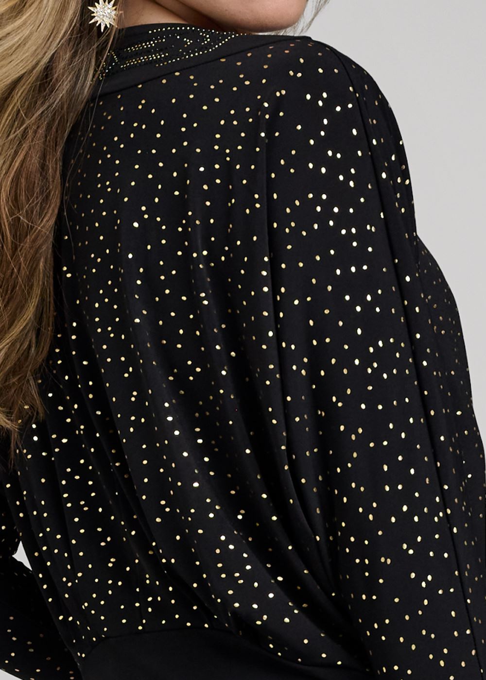 Venus Emebllished Plunge-Front Top in Black