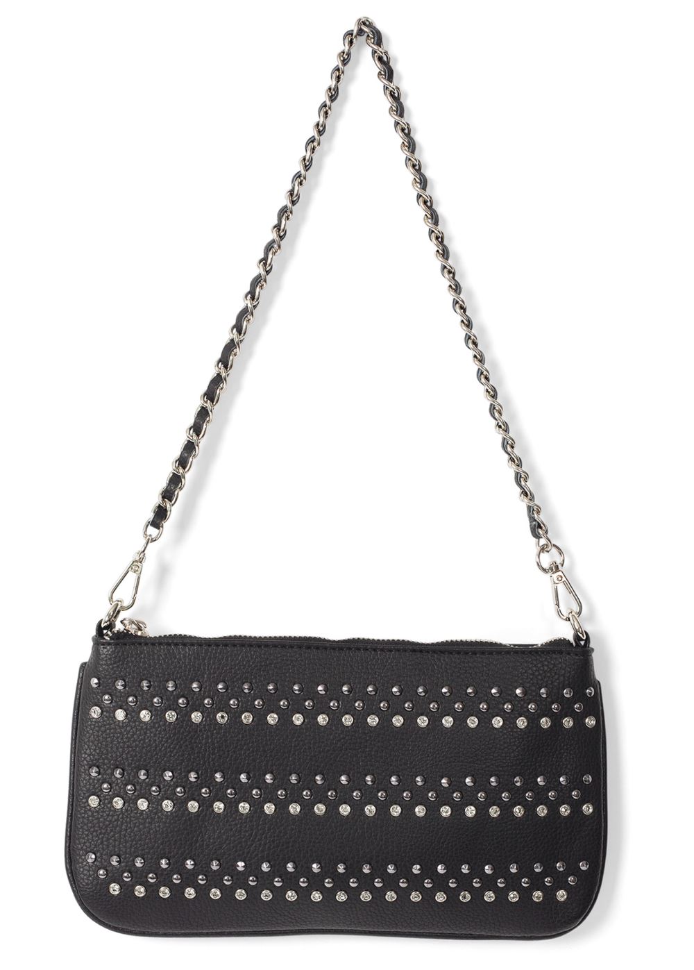 Venus Stud-Embellished Crossbody in Black & Silver