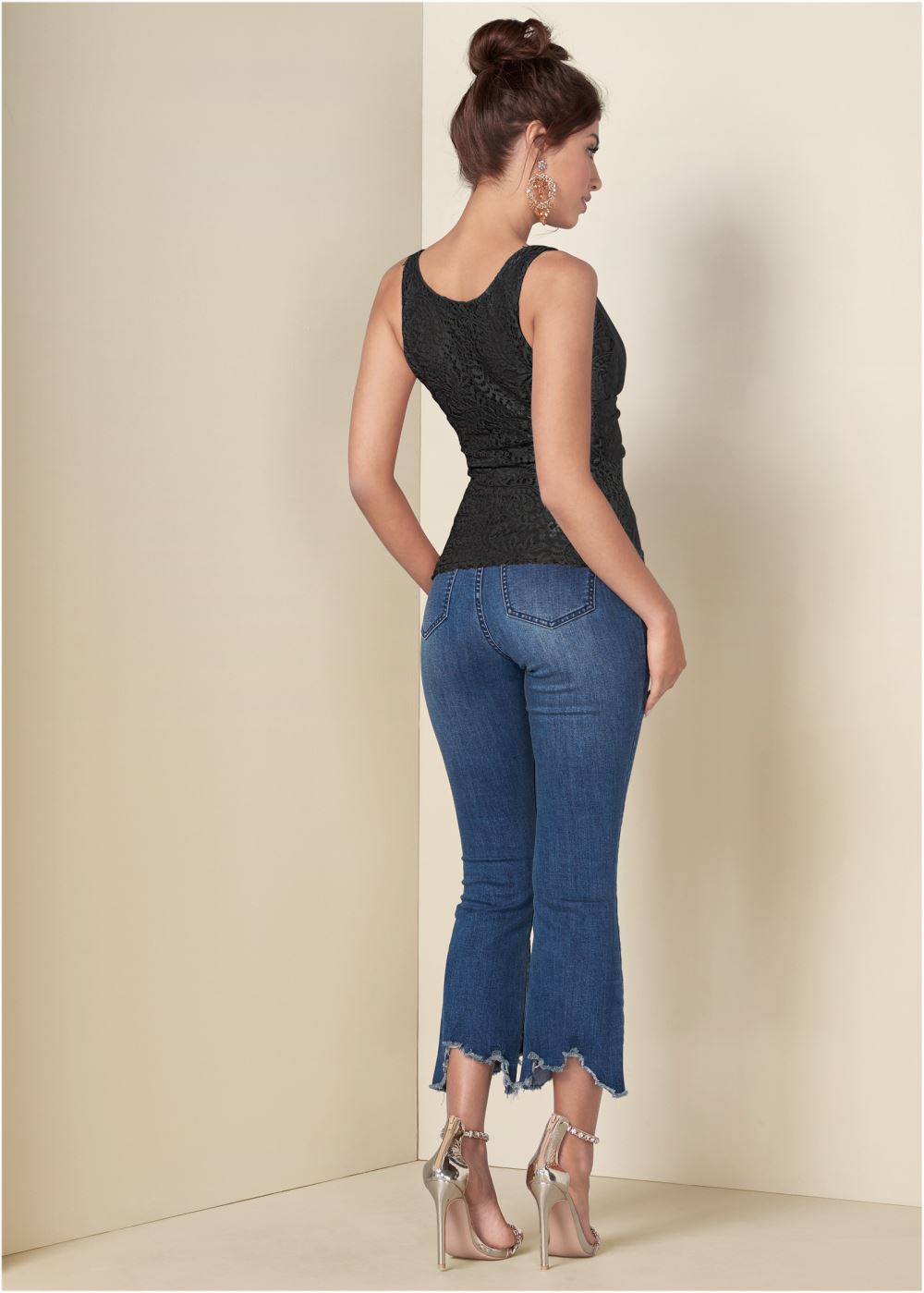 Venus Mesh Overlay Lace Top in Black