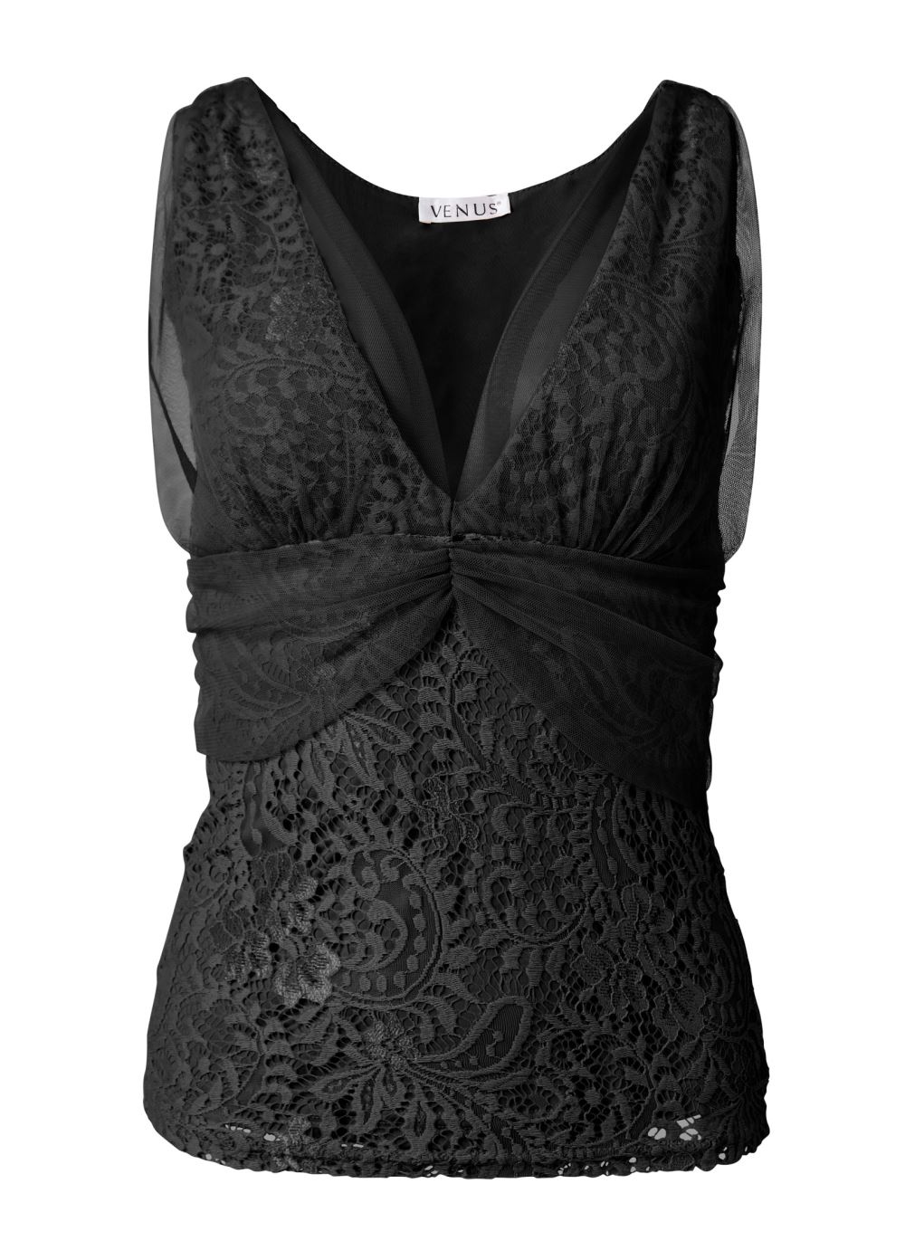 Venus Mesh Overlay Lace Top in Black