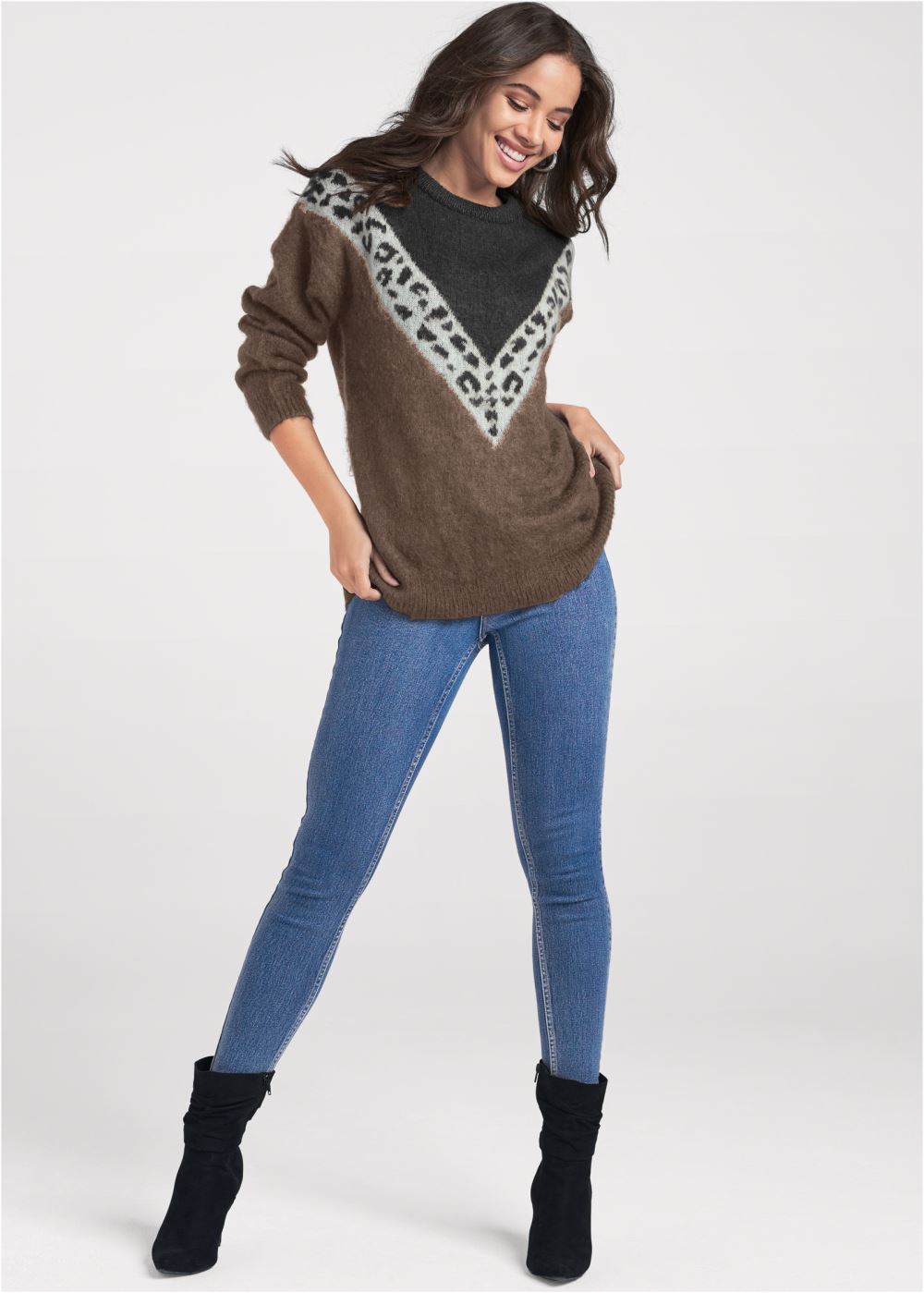 Venus VENUS | Leopard Stripe Sweater in Black Multi