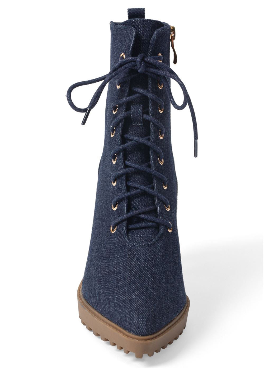 Venus Pointy Toe Lace-Up Booties in Denim Blue