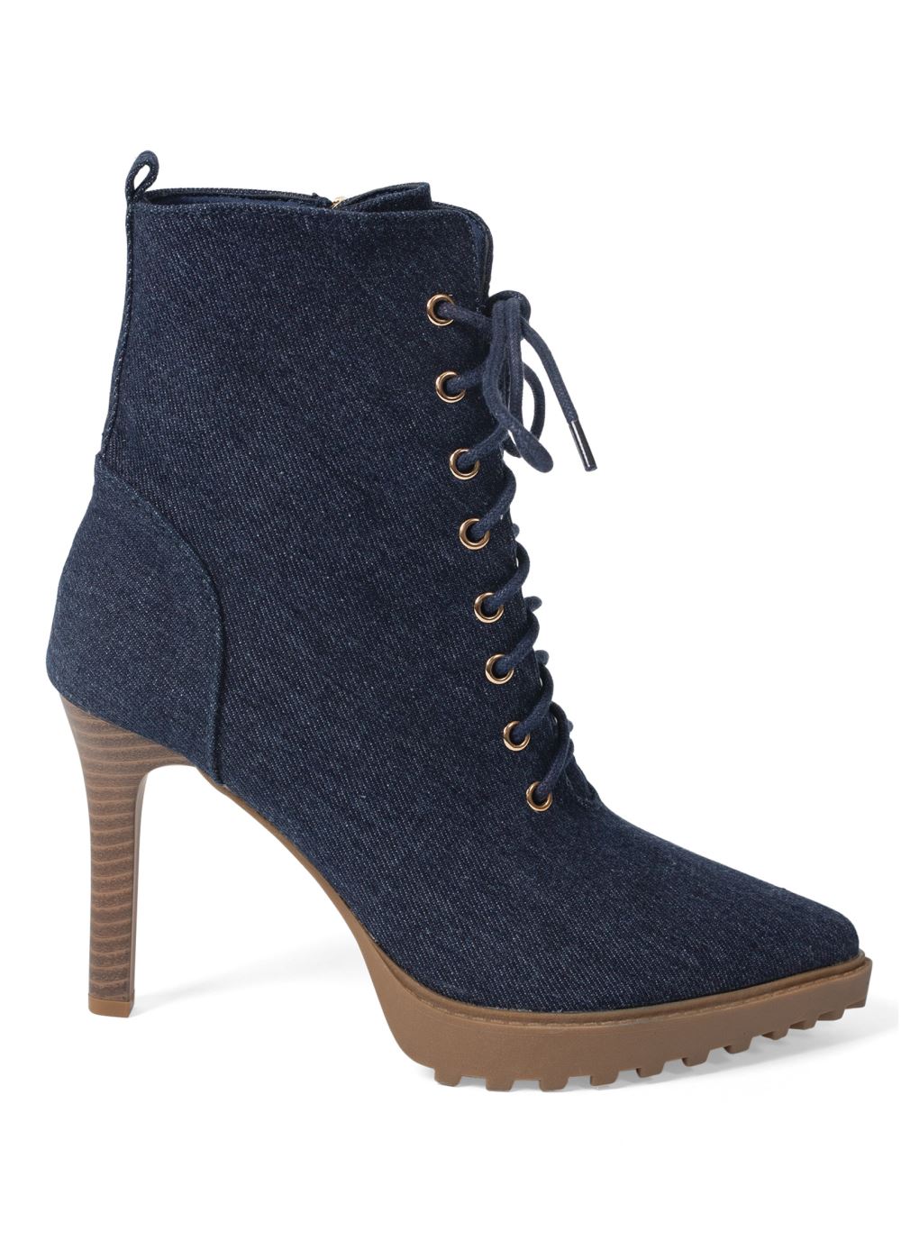 Venus Pointy Toe Lace-Up Booties in Denim Blue