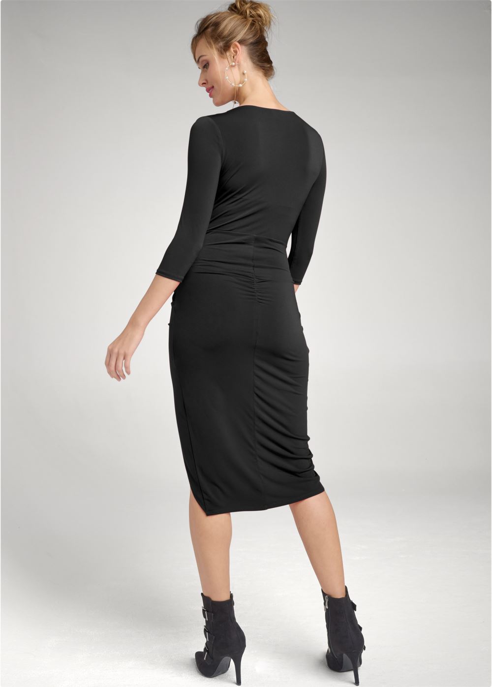 Venus Ruched Bodycon Midi Dress - Black