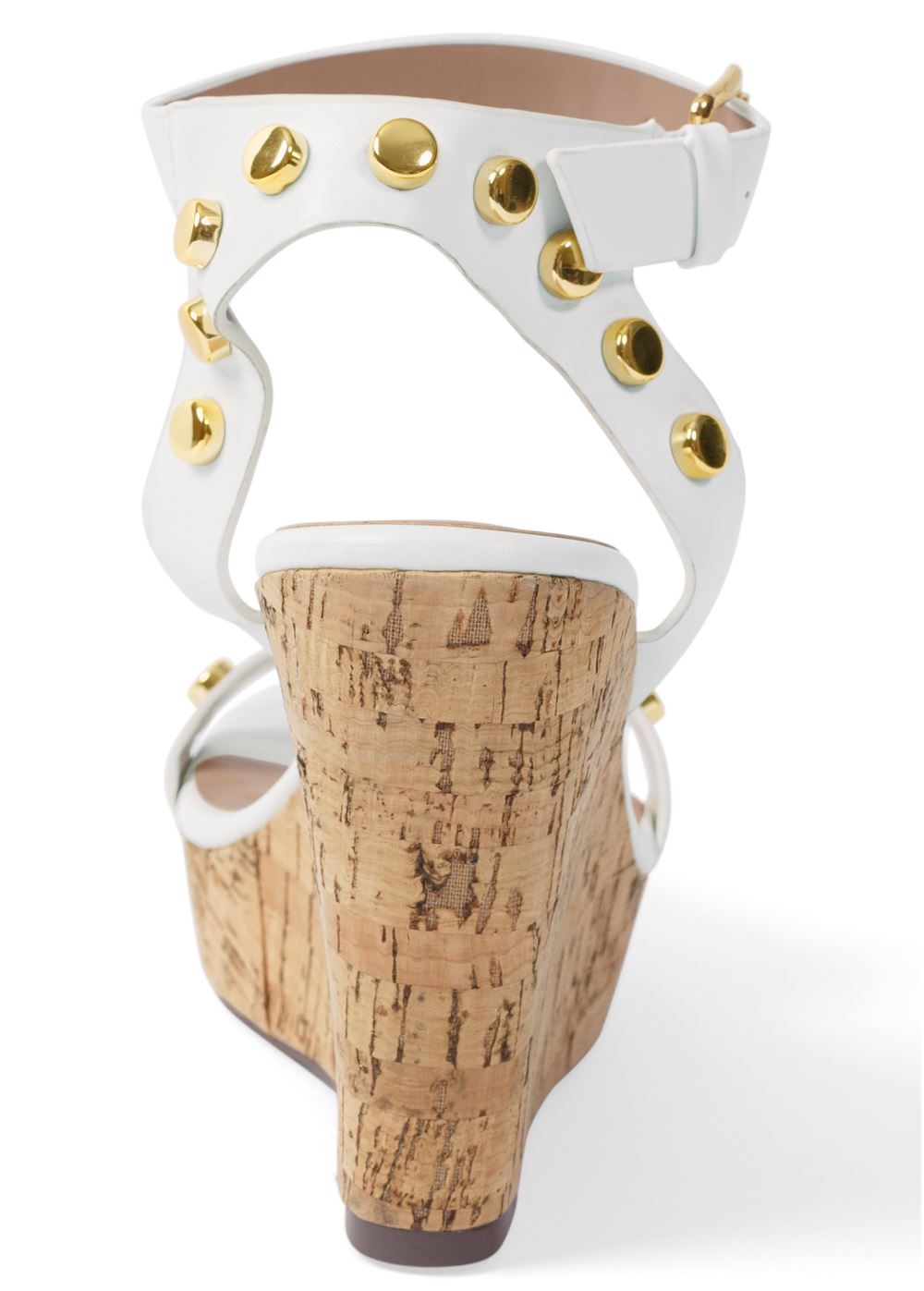 Venus Studded Leather Cork Wedges in White