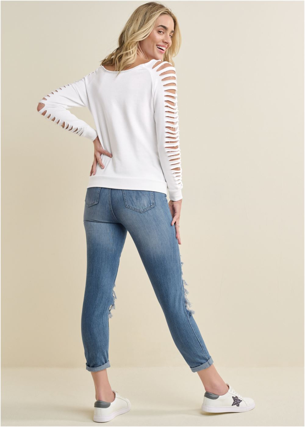 Venus Slash Detail Sweatshirt in White