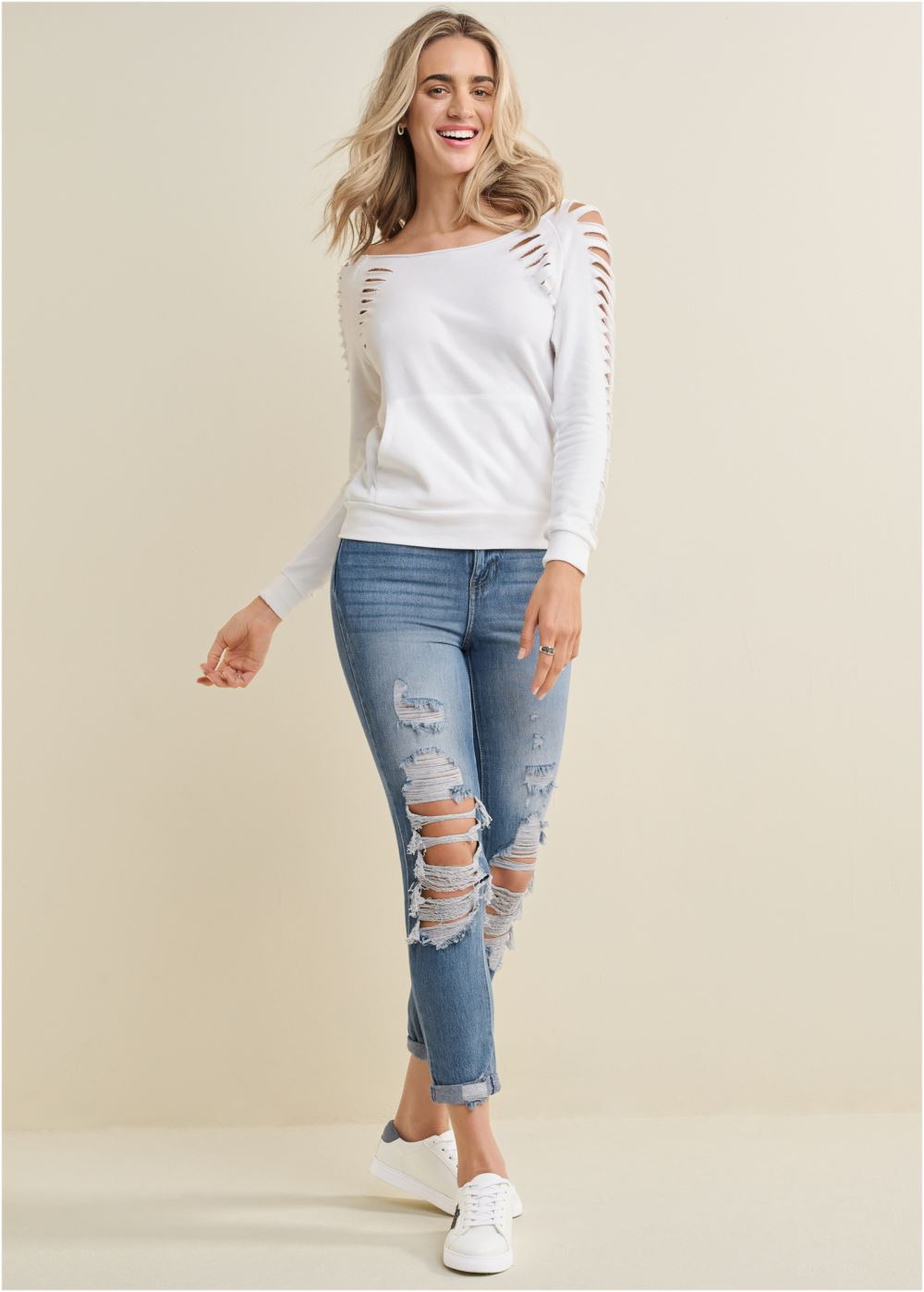 Venus Slash Detail Sweatshirt in White