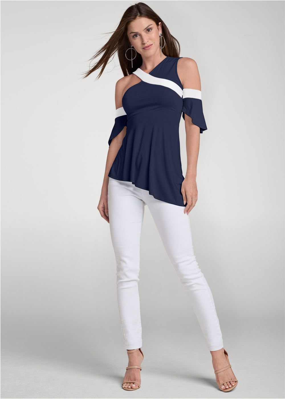 Venus Color Block Top in Navy & White