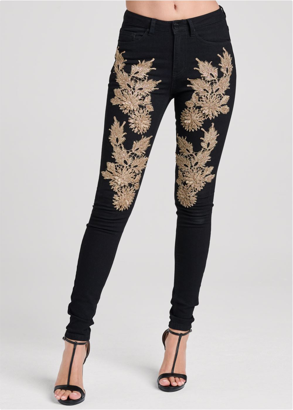 Venus Black Multi FLORAL EMBELLISHED JEANS