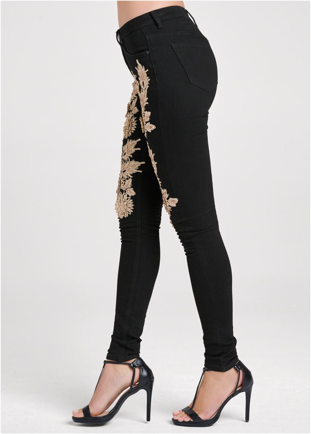 Venus Black Multi FLORAL EMBELLISHED JEANS