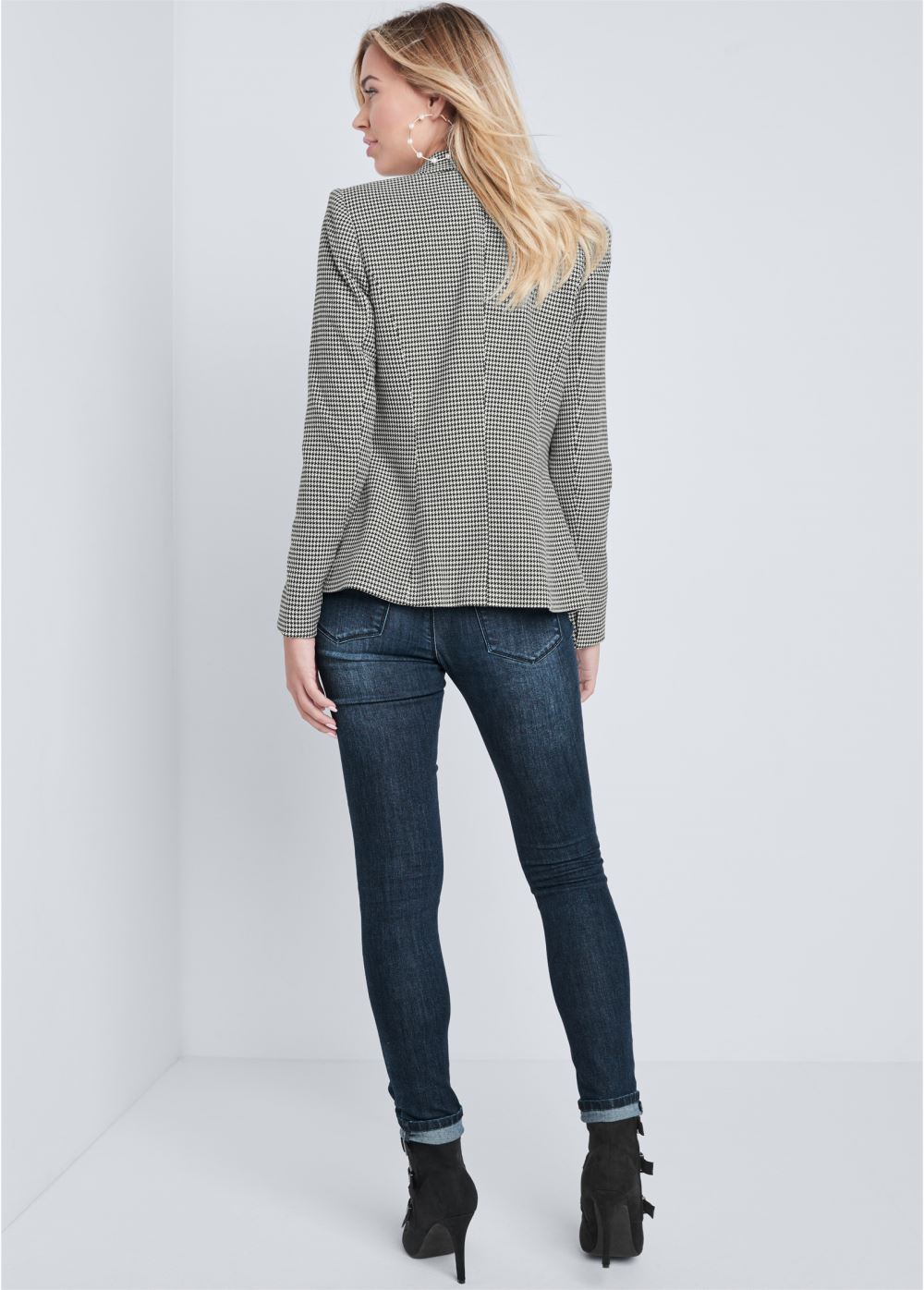 Venus Houndstooth Double Breasted Blazer in Black & White