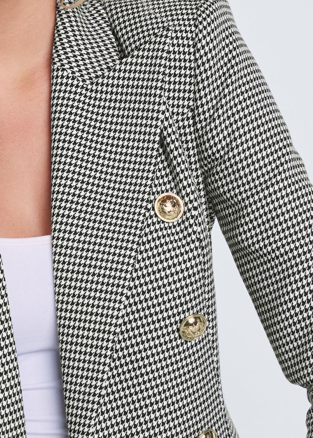 Venus Houndstooth Double Breasted Blazer in Black & White