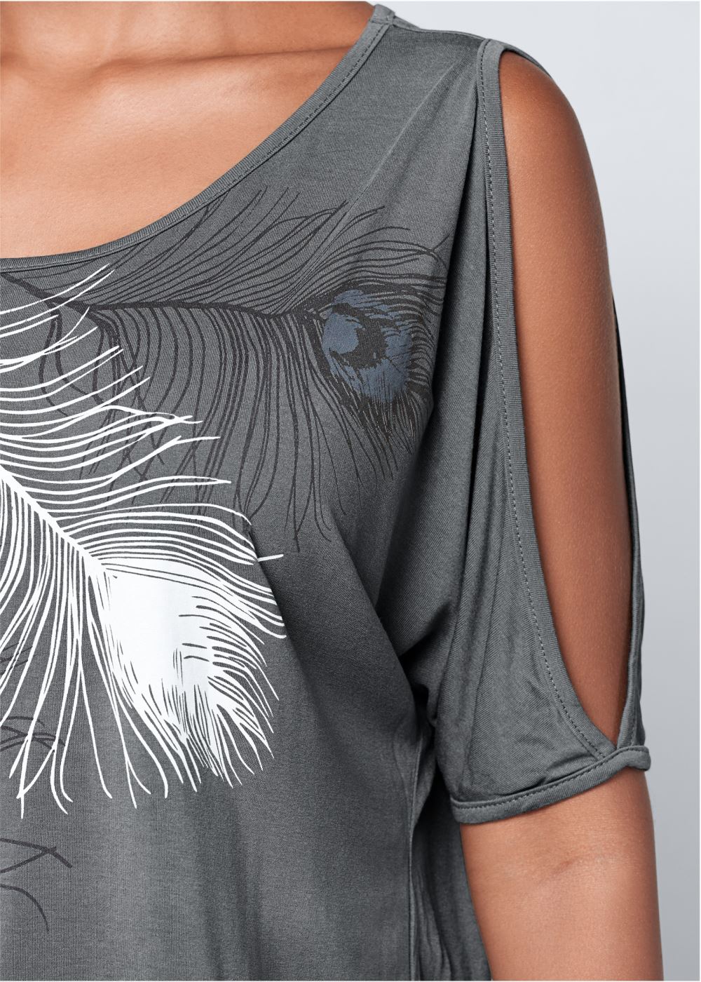 Venus Feather Cold-Shoulder Tee in Grey