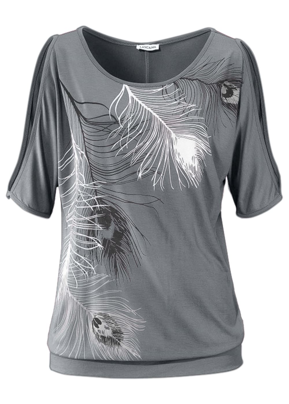 Venus Feather Cold-Shoulder Tee in Grey