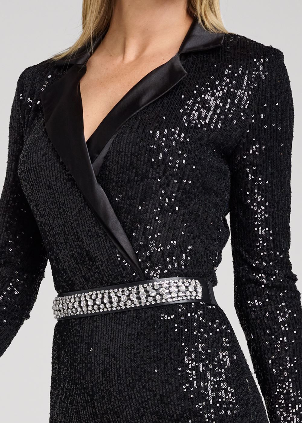 Venus Tuxedo Sequin Jumpsuit in Black
