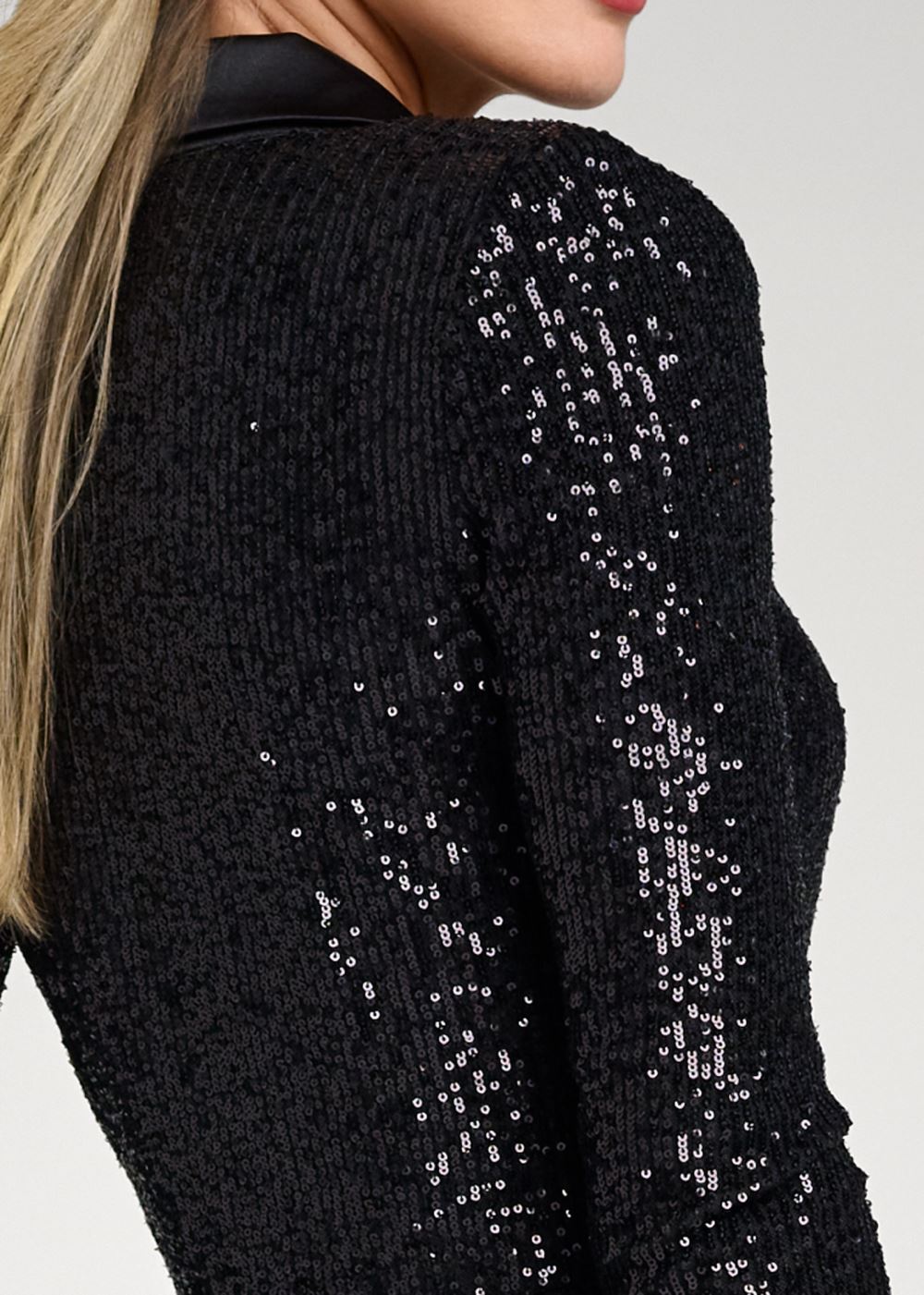 Venus Tuxedo Sequin Jumpsuit in Black
