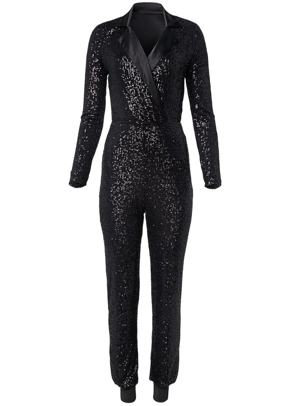 Venus Tuxedo Sequin Jumpsuit in Black