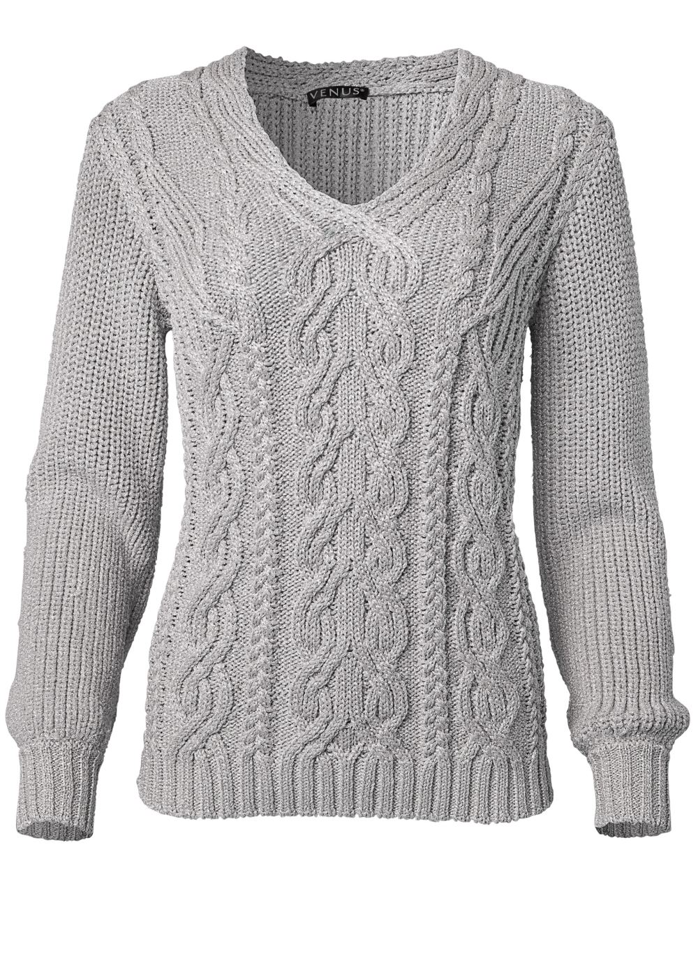 Venus VENUS | Lurex Cable Knit Sweater in Silver
