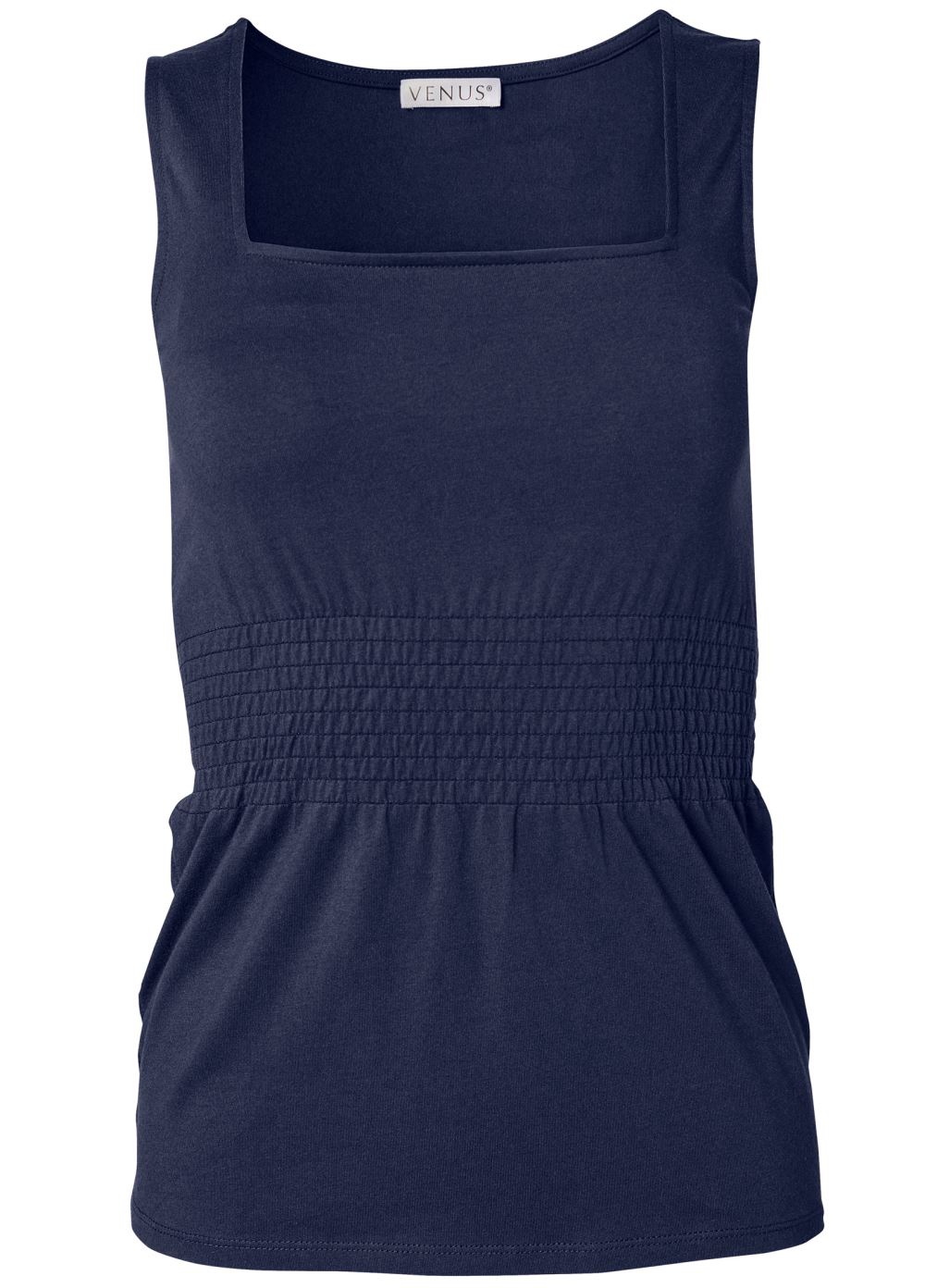 Venus Smocked Square Neck Top in Navy