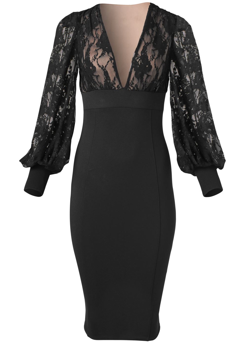 Venus Lace Detail Bodycon Dress - Black