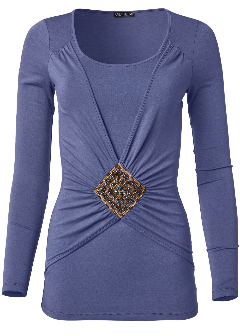 Venus Medallion Long Sleeve Top in Navy