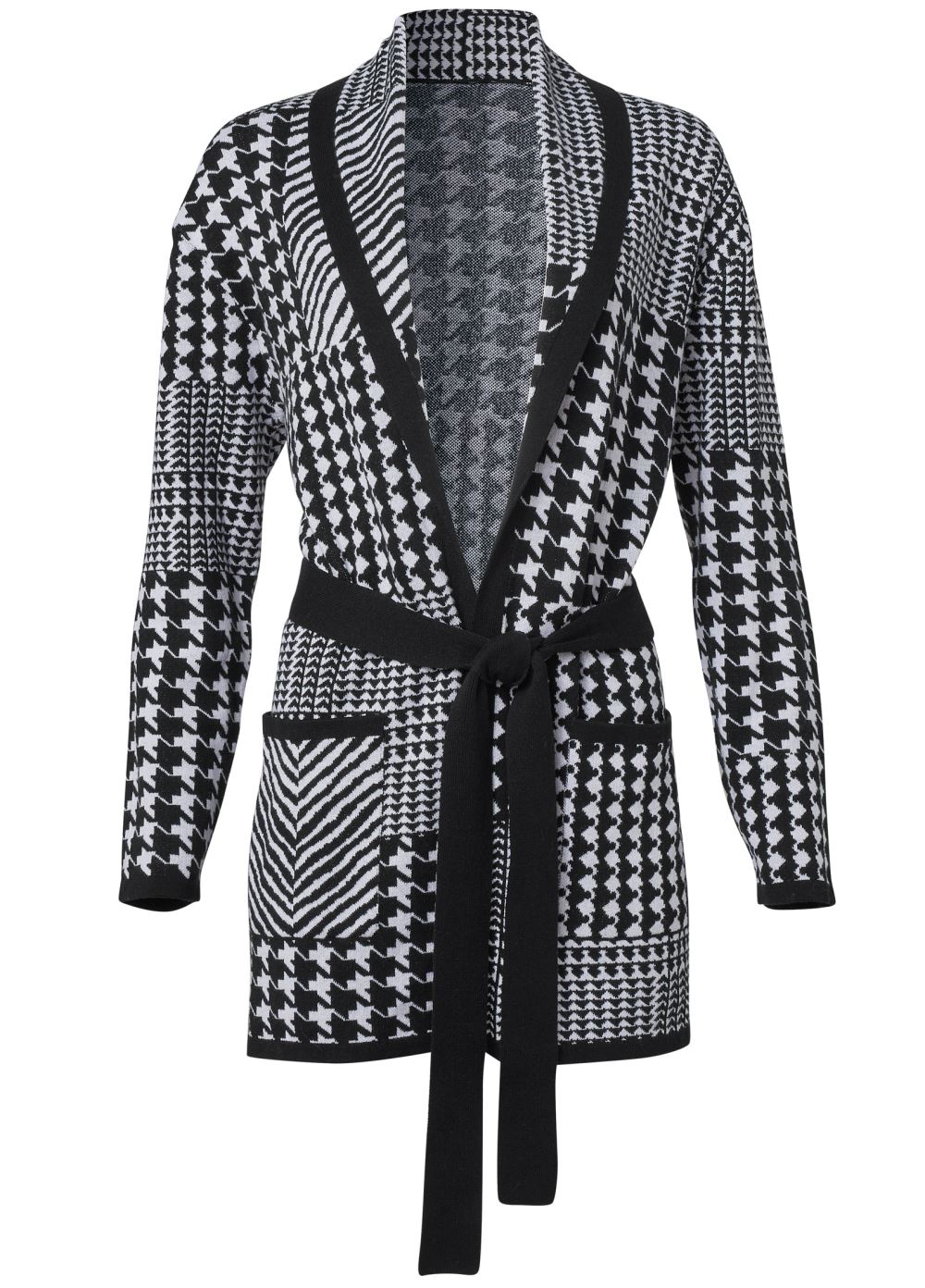 Venus VENUS | Houndstooth Wrap Cardigan in Black & White