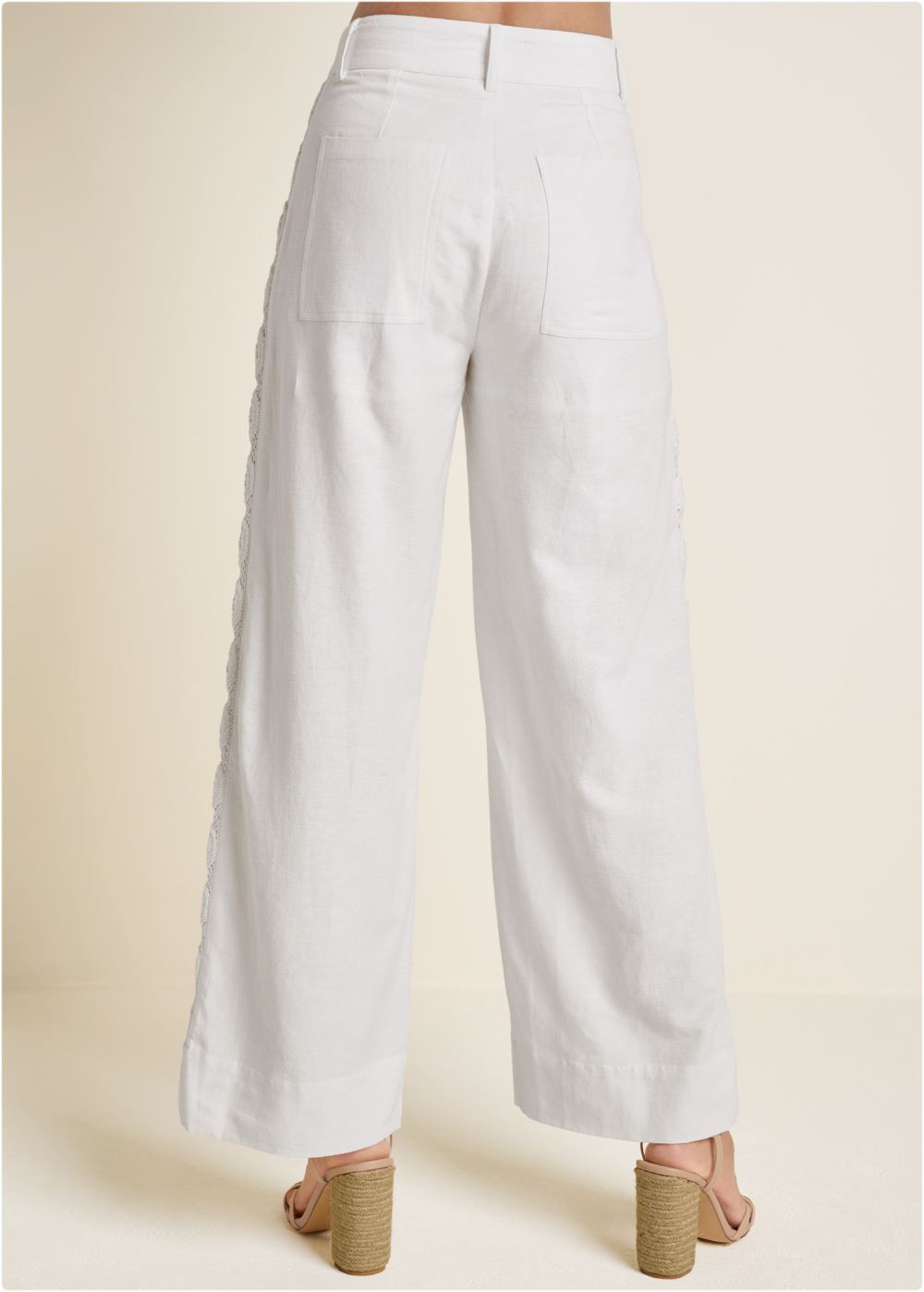 Venus Linen Crochet Side Pants in Bone
