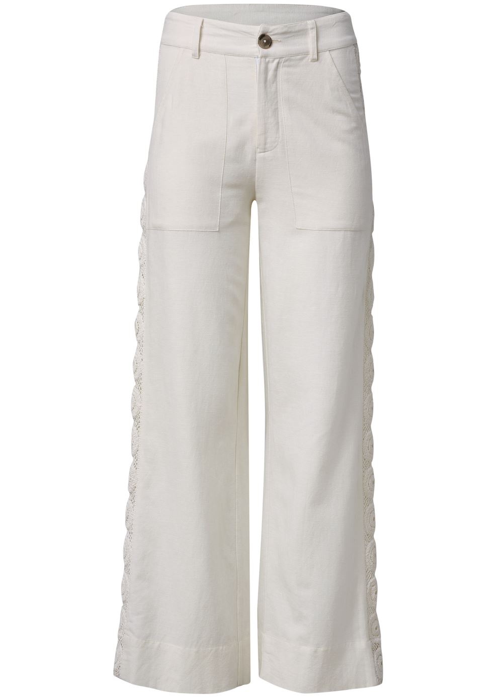 Venus Linen Crochet Side Pants in Bone