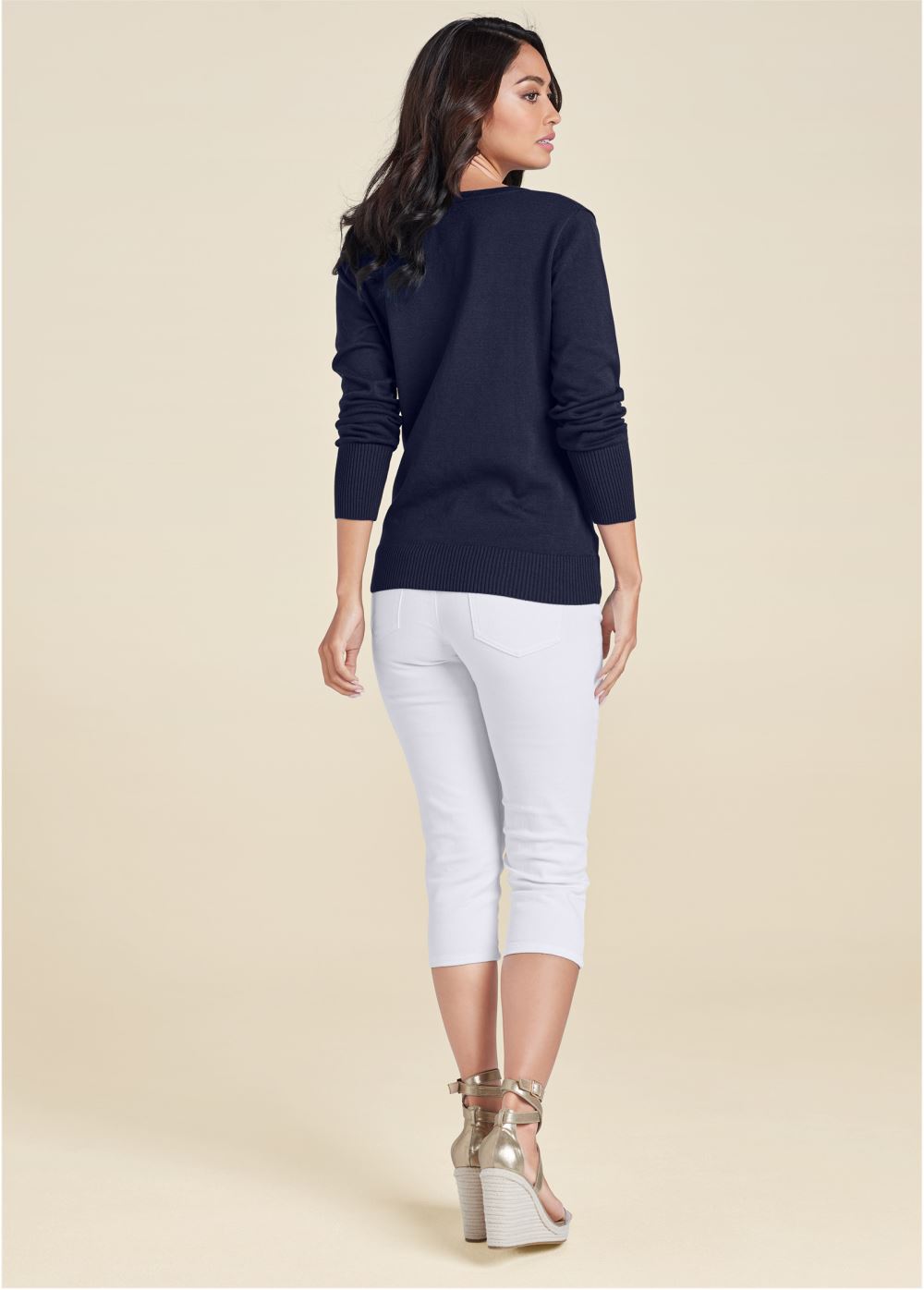 Venus VENUS | Anchor V-Neck Sweater in Navy & White