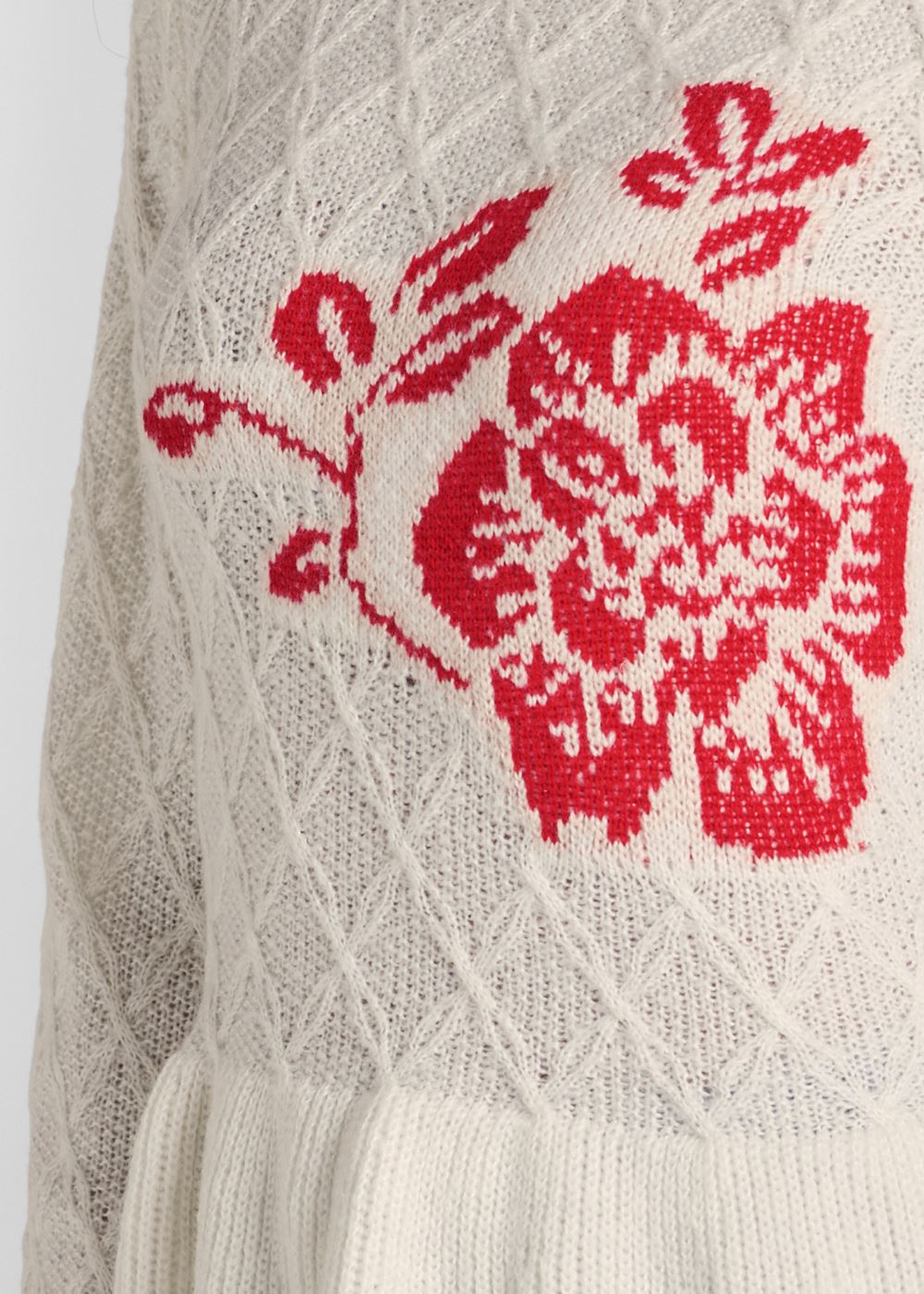 Venus VENUS | Rose Detail Peplum Sweater in Off White & Red