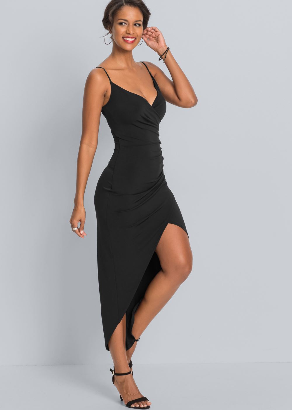Venus High Slit Party Dress - Black