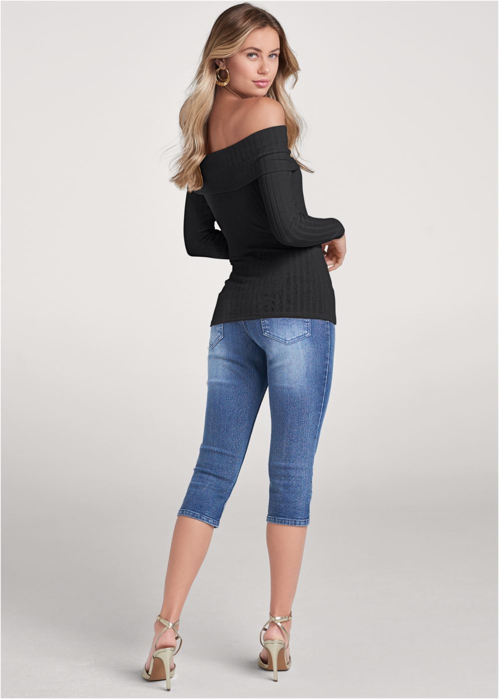Venus Ribbed Off-The-Shoulder Top in Black