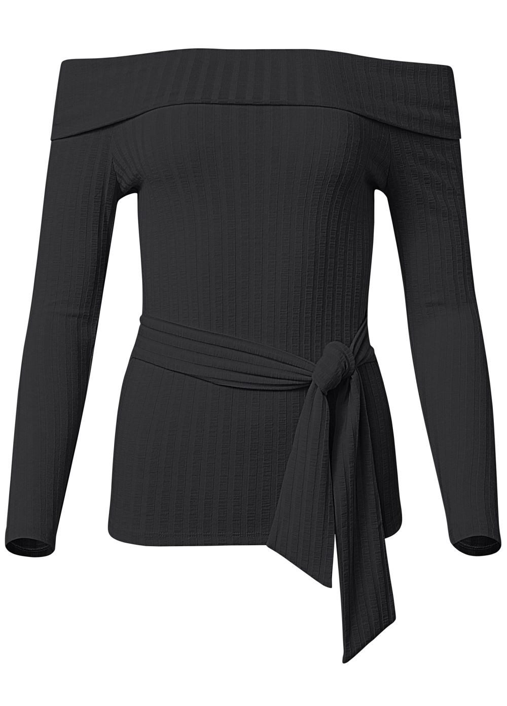 Venus Ribbed Off-The-Shoulder Top in Black