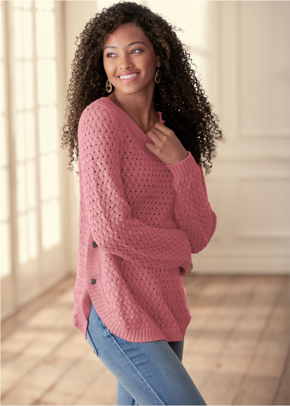 Venus VENUS | Button Detail Sweater in Pink