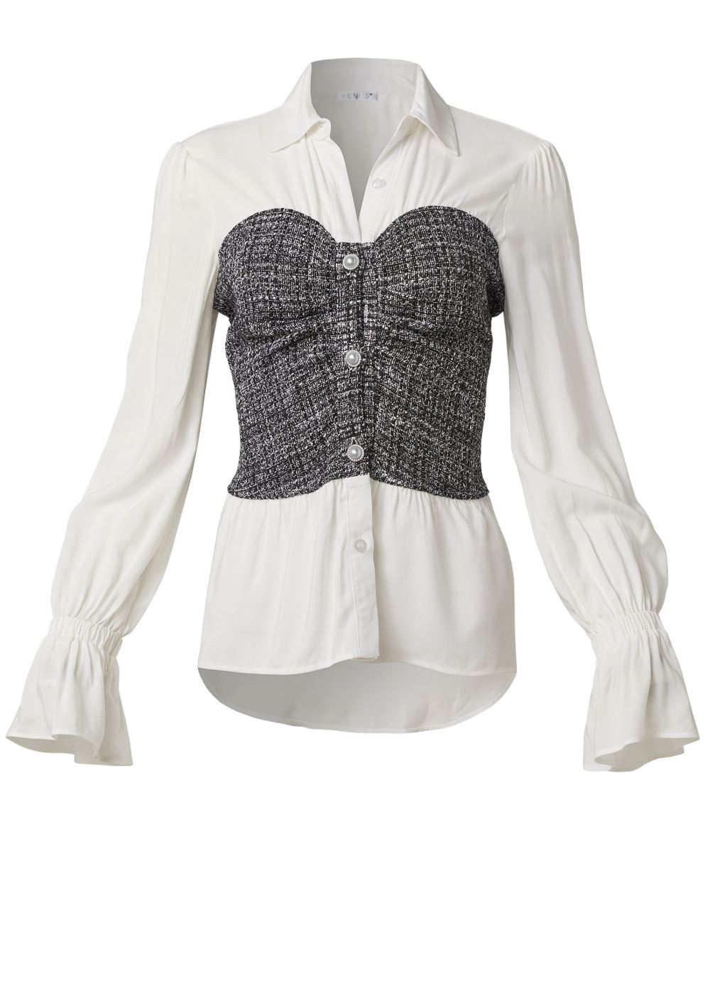 Venus Tweed Bustier Blouse in Grey Multi