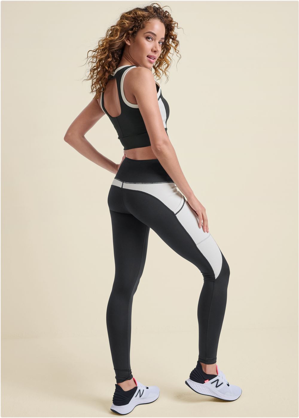 Venus Color Block Active Crop Top in Black & White