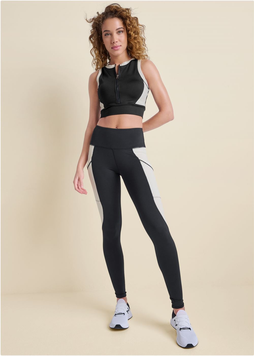 Venus Color Block Active Crop Top in Black & White
