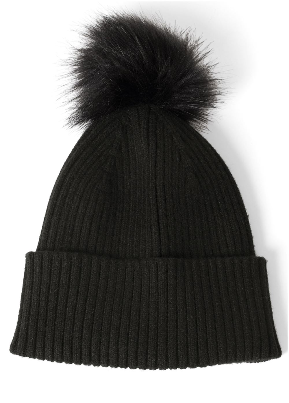 Venus Faux-Fur Scarf Beanie Set in Black