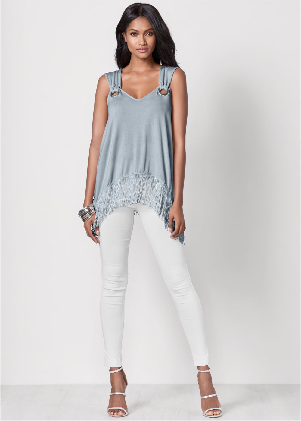 Venus Fringe Detail Top in Light Blue