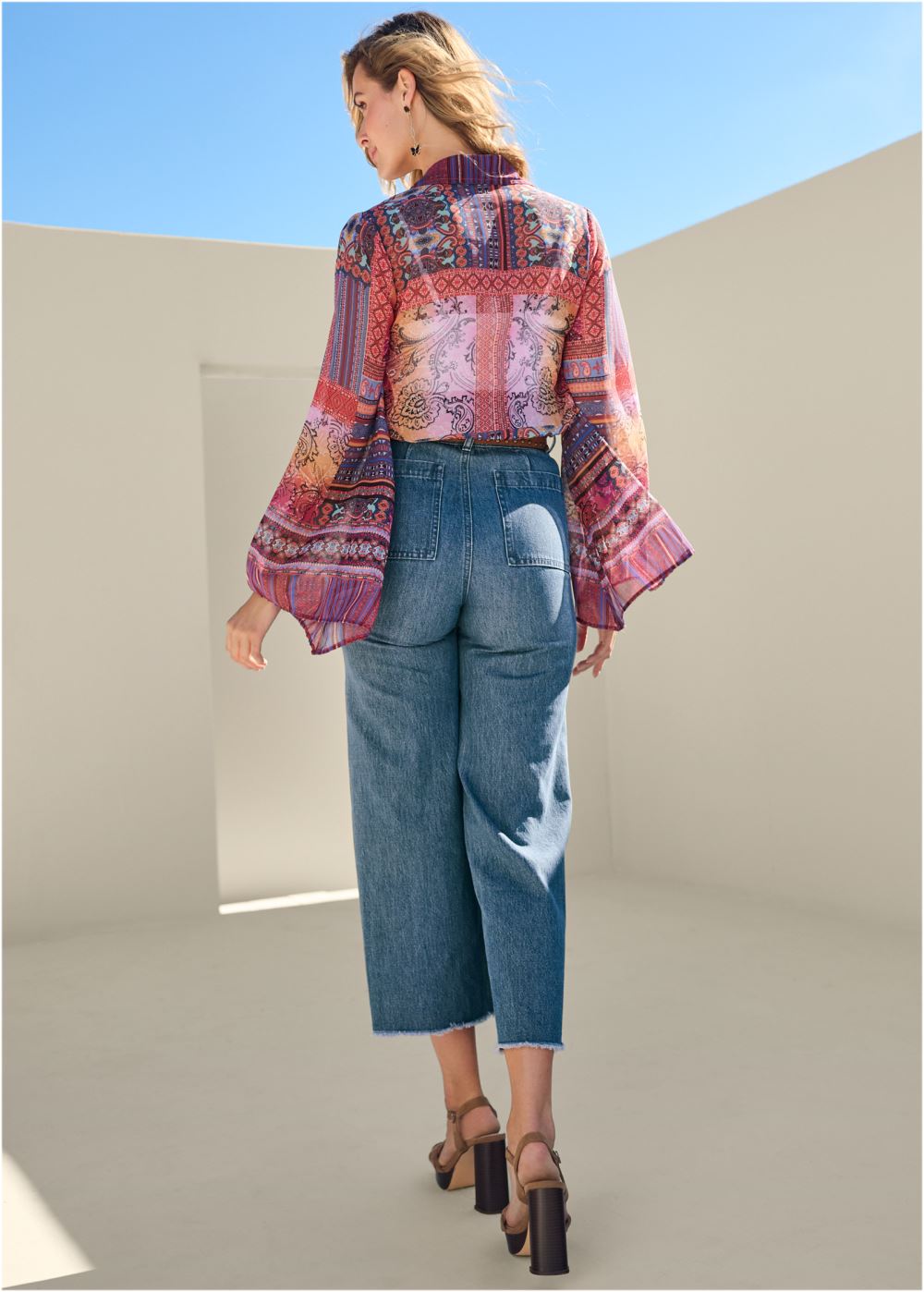 Venus Print Tie Top in Burnt Orange