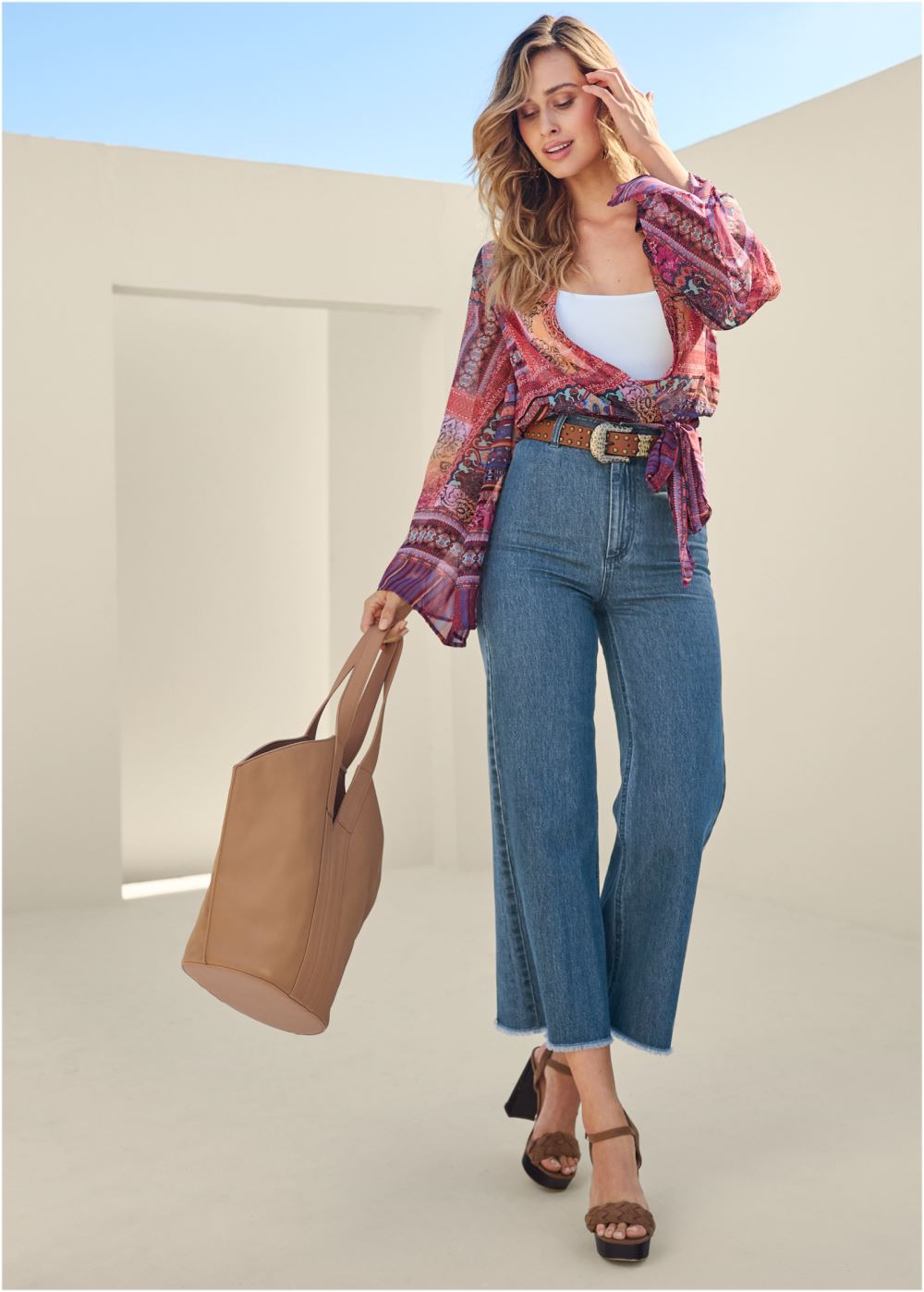 Venus Print Tie Top in Burnt Orange