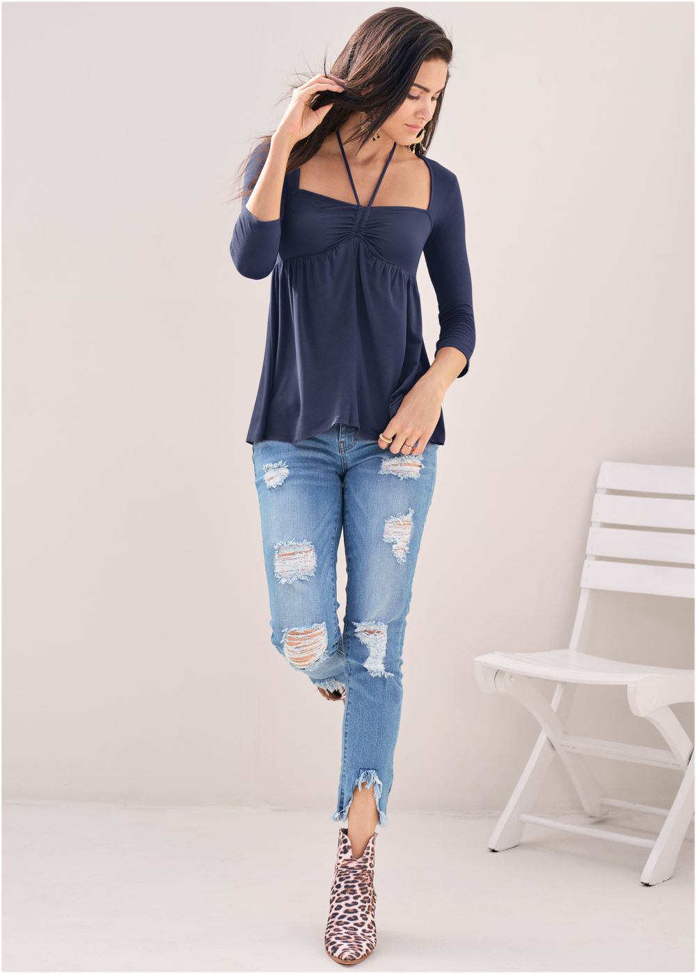 Venus Babydoll Halter-Tie Top in Navy