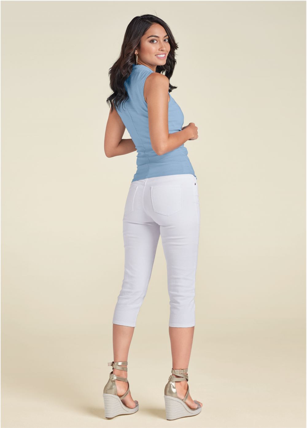 Venus Surplice Detailed Top in Light Blue