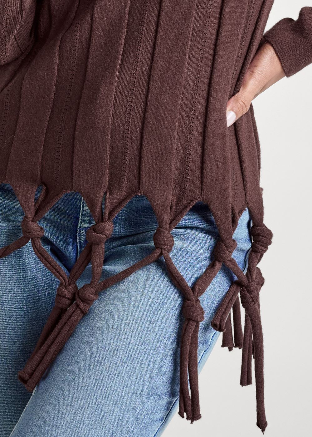Venus VENUS | Tassel Mock Neck Sweater in Dark Brown