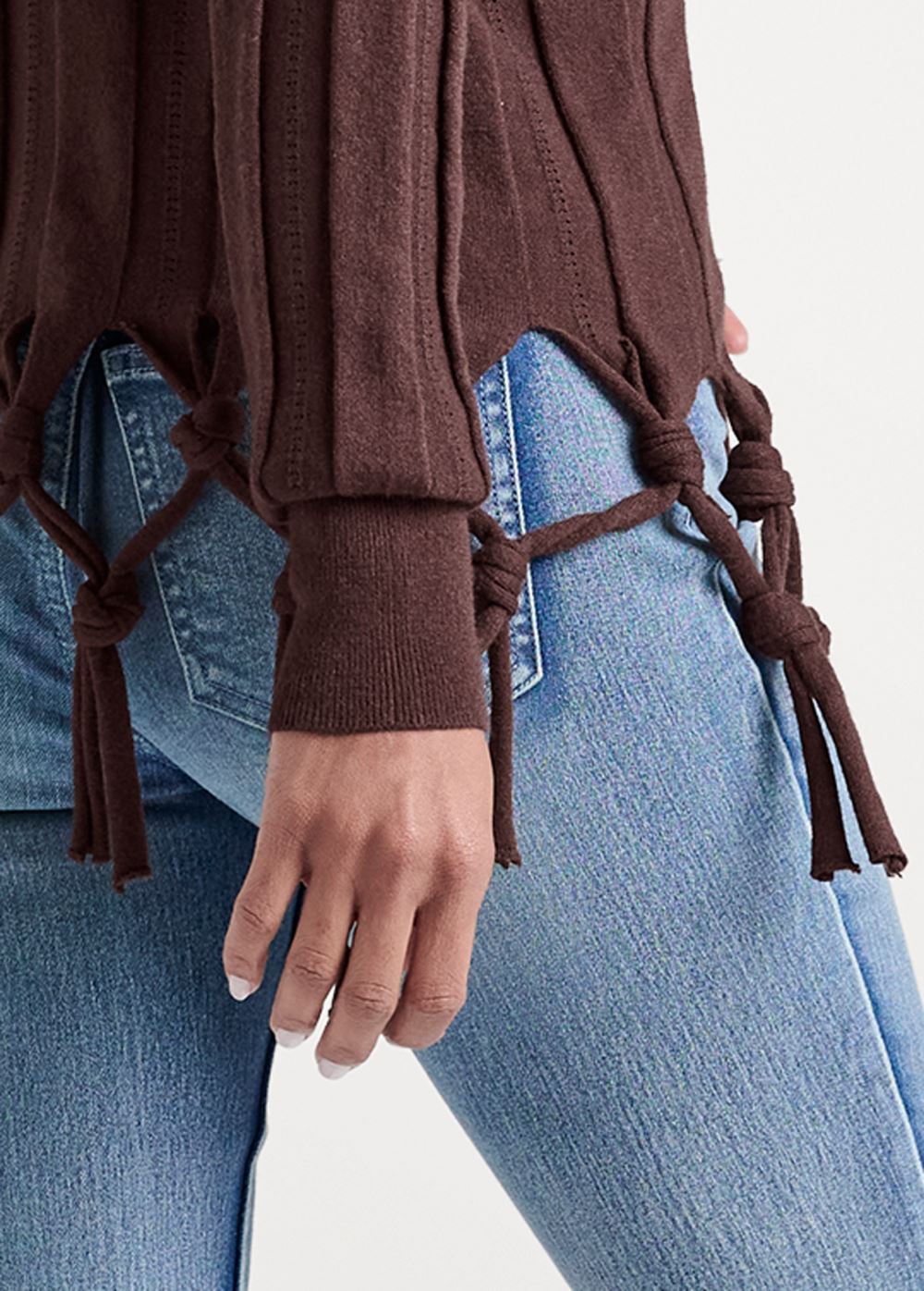 Venus VENUS | Tassel Mock Neck Sweater in Dark Brown