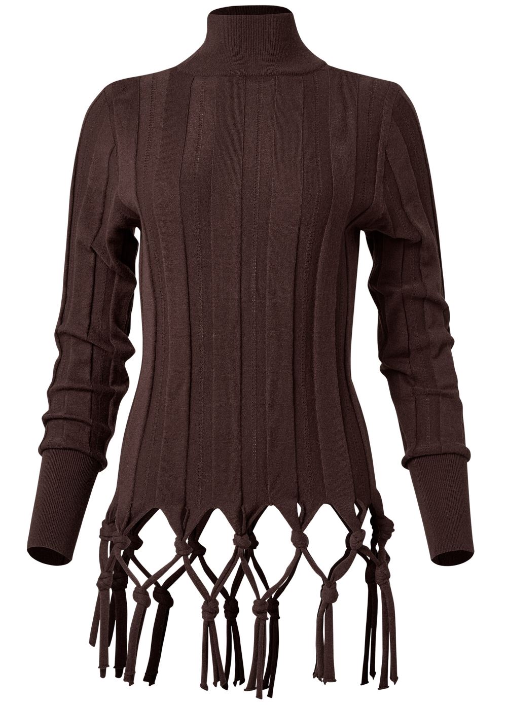Venus VENUS | Tassel Mock Neck Sweater in Dark Brown