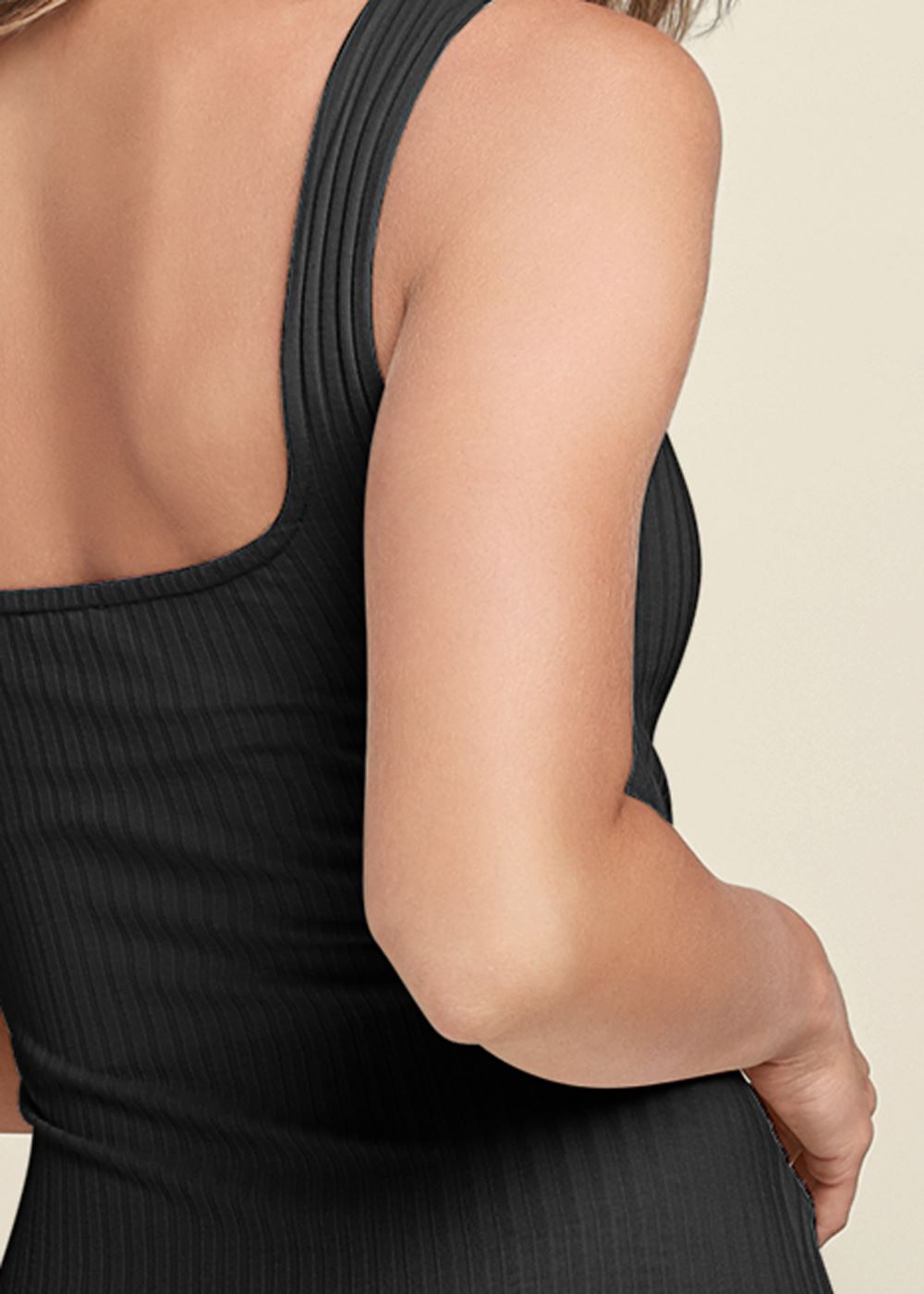 Venus Square Neck Ribbed Midi Dress - Black
