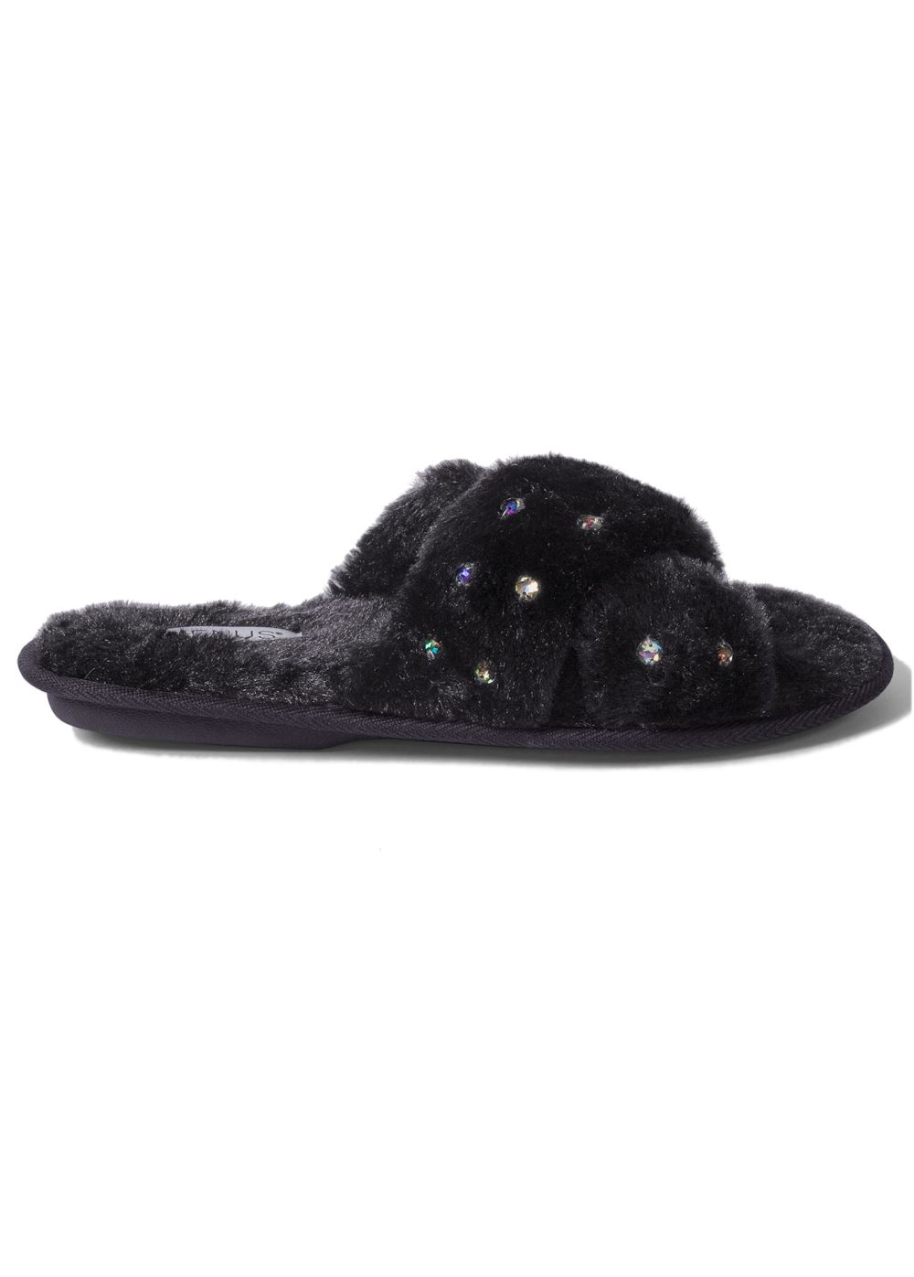 Venus Rhinestone Slide Slippers in Black