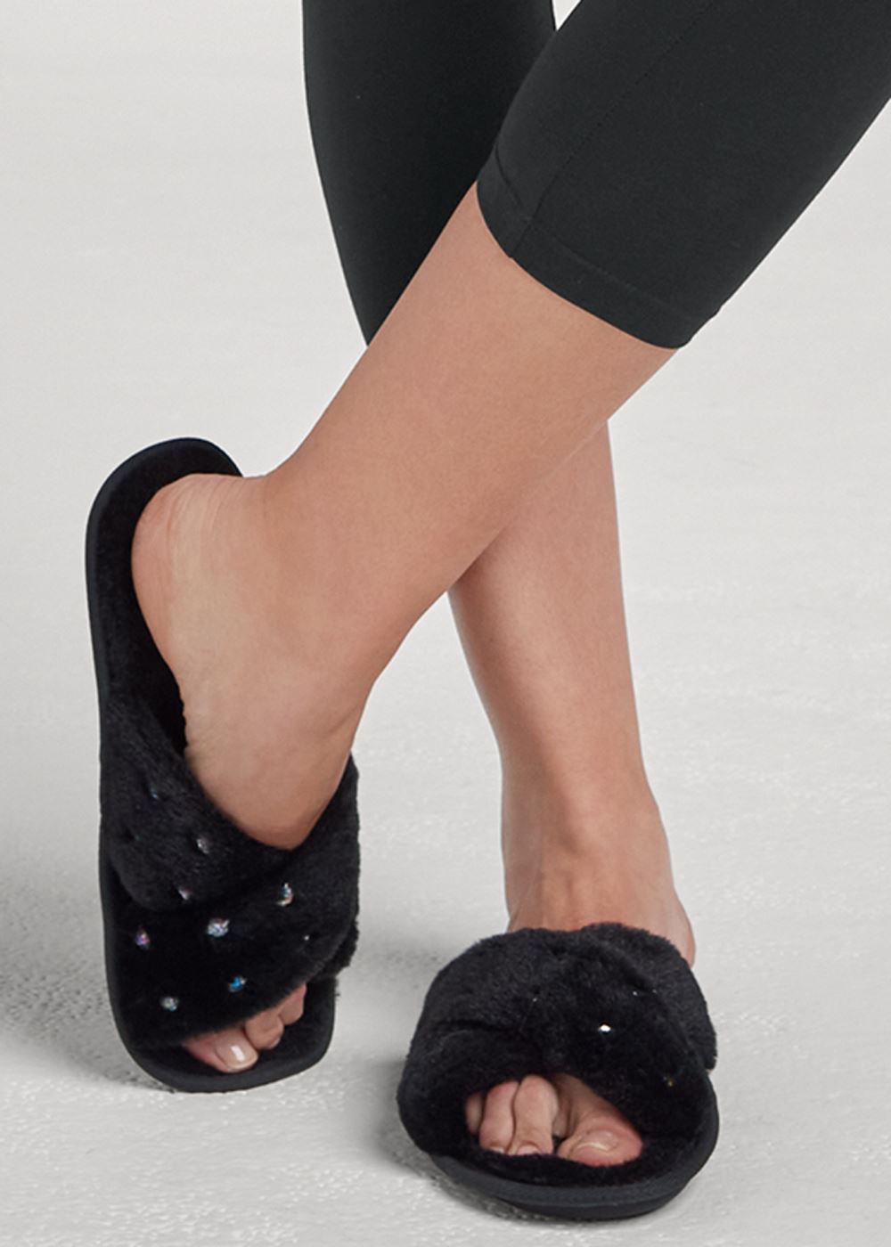 Venus Rhinestone Slide Slippers in Black